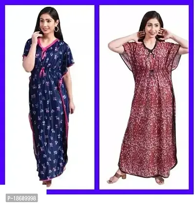 Stylish Satin Multicoloured Printed Night Suits For Women Pack Of  2