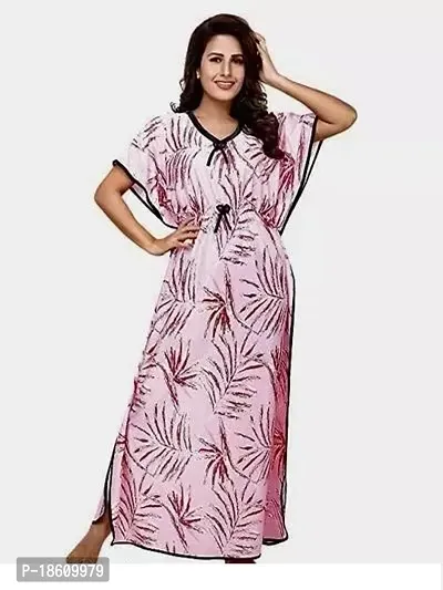 Stylish Satin Pink Printed Night Suits For Women