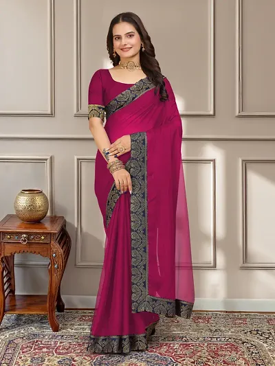 Stylish Georgette Embellished Lace Border Saree With Blouse Piece