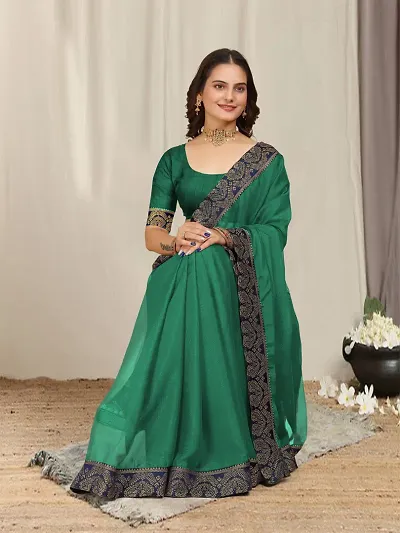 Stylish Georgette Embellished Lace Border Saree With Blouse Piece