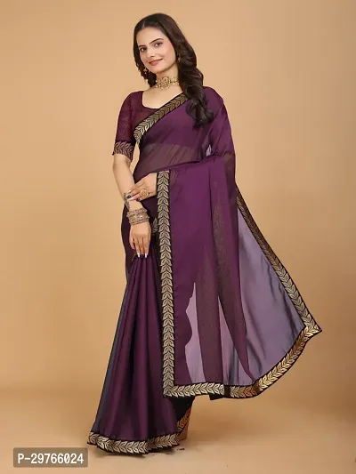 Stylish Georgette Purple Embellished Lace Border Saree With Blouse Piece-thumb0