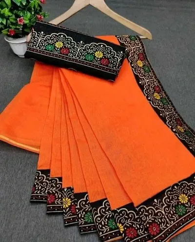 Chanderi Cotton Embroidered Sarees with Blouse piece