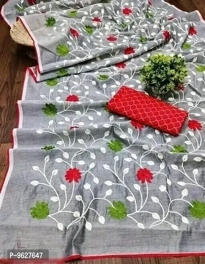 Cotton Silk Embroidered Saree with Blouse piece