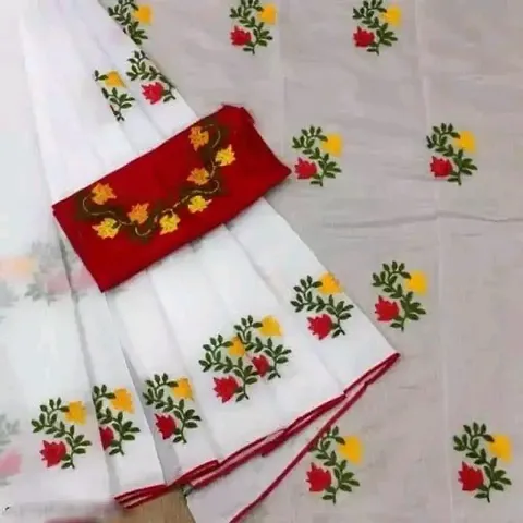 Embroidered Chanderi Silk Saree With Blouse Piece