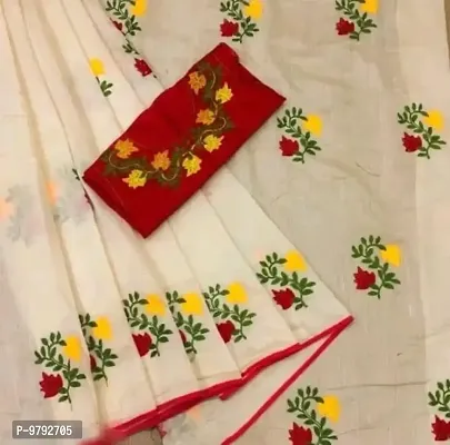 Chanderi Cotton Embroidered Saree with Blouse piece-thumb0