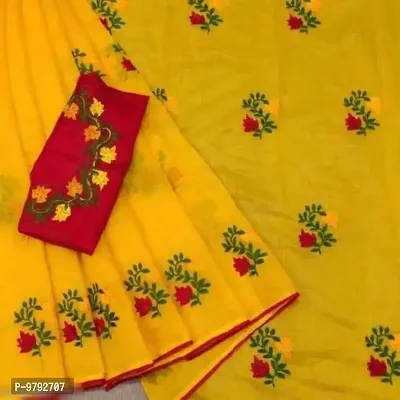 Chanderi Cotton Embroidered Saree with Blouse piece-thumb0