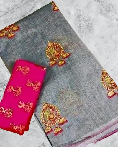 Cotton Embroidery Sarees with Blouse Piece