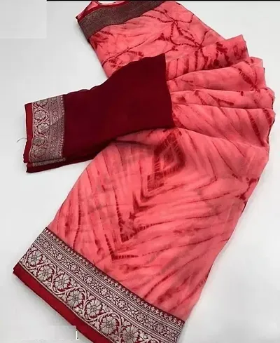 Chiffon Shibori Print Lace Border Partywear Sarees with Blouse Piece