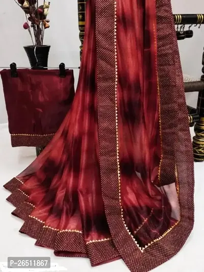 Printed Crepe Lace Border saree with Blouse Piece-thumb0