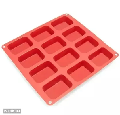 Cavity Rectangle Shape Round Edges Silicone Mold/Mold For Soap Making, Loaf, Muffins, Cheesecakes Approx. 75-80 Gram Cupcake/Muffin/Ice Cube//Silicone Tray/Soap Making Tray/Soap Tray (Pack Of 1)-thumb0