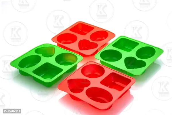 4 cavity silicone soap mould pack of 4 ( 2 RED + 2 green)  / soap making tray / soap mould / soap make at home /soap tray / silicone tray-thumb0