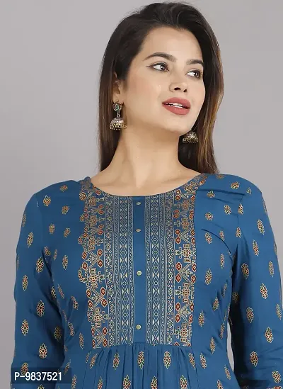 Short Kurti for Women| Printed Straight Rayon Top | Round Neck Full Sleeves Short Kurti for Women's VIYANA Collection (XX-Large, Tile PRINTEX Blue NC)-thumb2