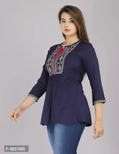 Khushank Casual Regular Sleeves Printed Women Maroon Top (XS, Nevy Blue)-thumb3