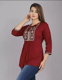 Khushank Women's Rayon Embroidered Regular Fit Top (X-Large, Maroon 1)-thumb4