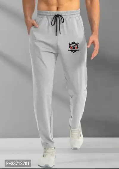 Stylish Grey Cotton Blend Regular Track Pants For Men-thumb0