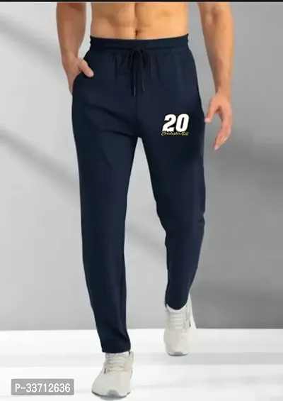 Stylish Blue Cotton Blend Regular Track Pants For Men-thumb0