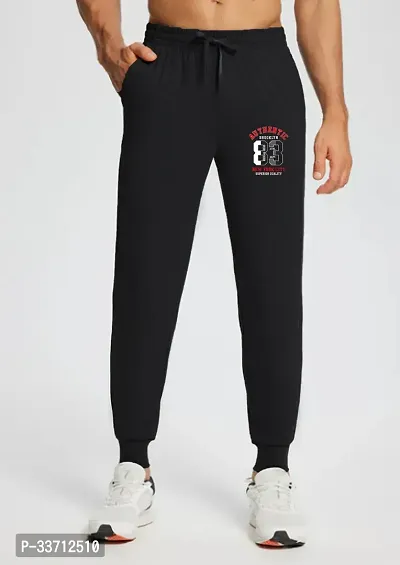 Stylish Black Cotton Blend Regular Track Pants For Men-thumb0