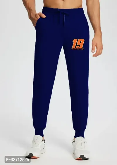 Stylish Navy Blue Cotton Blend Regular Track Pants For Men-thumb0