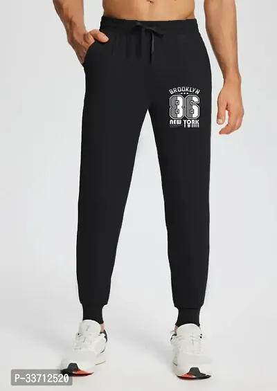 Stylish Black Cotton Blend Regular Track Pants For Men-thumb0