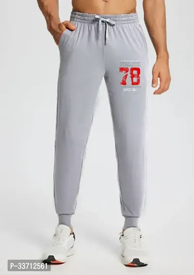 Stylish Grey Cotton Blend Regular Track Pants For Men-thumb0