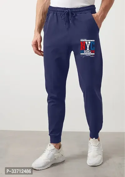 Stylish Navy Blue Cotton Blend Regular Track Pants For Men-thumb0