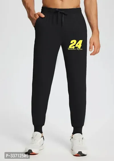 Stylish Black Cotton Blend Regular Track Pants For Men-thumb0