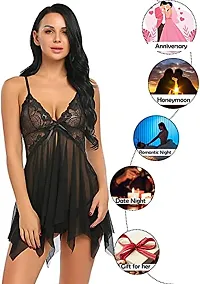 Dulcinea Women's Polyester Blend All Over Print Above Knee Length Babydoll (DC_217_Black_Free Size)-thumb2