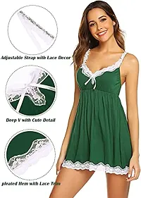 Dulcinea Women Sexy Sleepwear Lace Chemise Nightgown Full Slip Babydoll Sleepwear (Free Size, Green)-thumb3