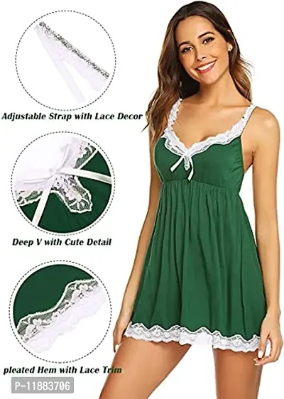 Dulcinea Women Sexy Sleepwear Lace Chemise Nightgown Full Slip Babydoll Sleepwear (Free Size, Green)-thumb4