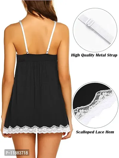 Dulcinea Women Sexy Sleepwear Lace Chemise Nightgown Full Slip Babydoll Sleepwear (Free Size, Black)-thumb4