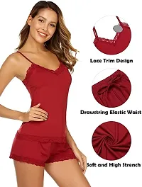 Dulcinea Women's Polyester Blend All Over Print Above The Knee Babydoll Lingerie Set (DC_301_Red_Free Size)-thumb2