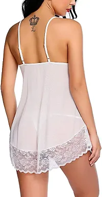 Dulcinea Lace Babydoll Lingerie Sexy Mini Chemise Mesh Wedding Nightie Bridal Nightdress (Free Size, White)-thumb1