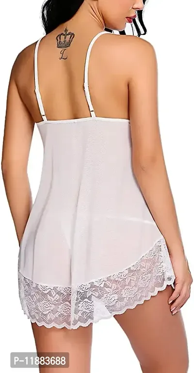 Dulcinea Lace Babydoll Lingerie Sexy Mini Chemise Mesh Wedding Nightie Bridal Nightdress (Free Size, White)-thumb2