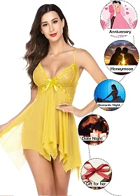 Dulcinea Women's Polyester Blend All Over Print Above Knee Babydoll Nightwear (DC_217_Yellow_Free Size)-thumb3