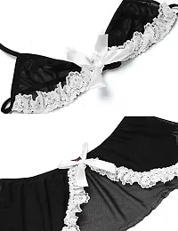 Dulcinea Women's Sexy Babydoll Lingerie Above Knee Night Wear 2 Piece Lace Lingerie Set with G- Sting Black-thumb2