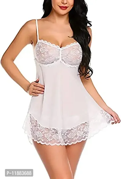 Dulcinea Lace Babydoll Lingerie Sexy Mini Chemise Mesh Wedding Nightie Bridal Nightdress (Free Size, White)-thumb4