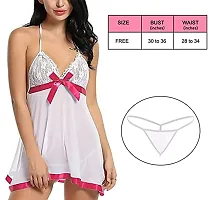 Dulcinea Women's Blended Above Knee Length Babydoll Nighty (Free Size, White (Red Ribbon))-thumb3