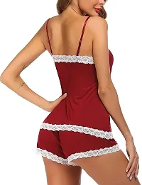 Dulcinea Women's Polyester Blend All Over Print Above Knee Babydoll Lingerie Set (DC_301_WineRed_Free Size)-thumb3