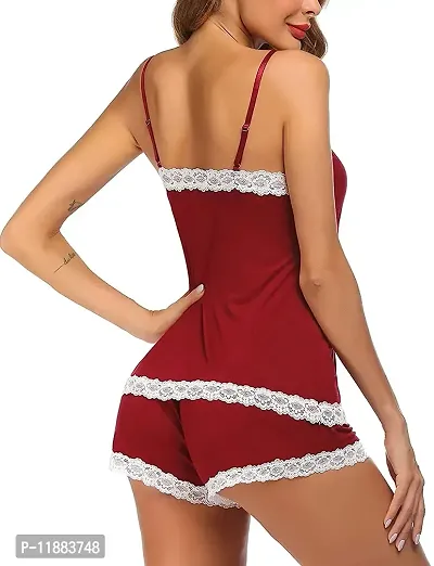 Dulcinea Women's Polyester Blend All Over Print Above Knee Babydoll Lingerie Set (DC_301_WineRed_Free Size)-thumb4