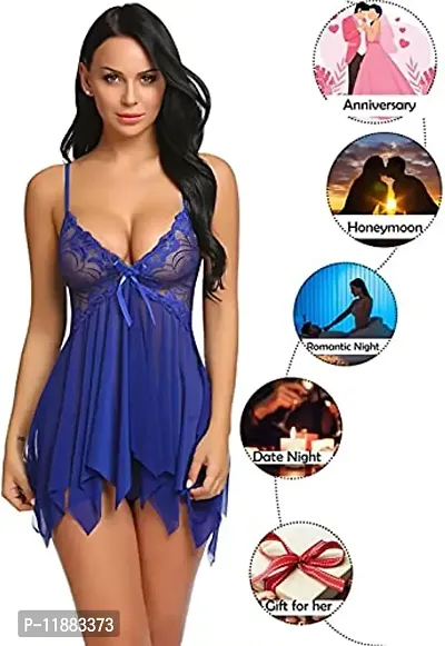 Dulcinea Women's Polyester Blend All Over Print Above Knee Length Babydoll (DC_217_Blue_Free Size)-thumb2