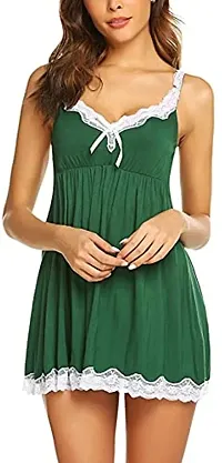 Dulcinea Women Sexy Sleepwear Lace Chemise Nightgown Full Slip Babydoll Sleepwear (Free Size, Green)-thumb1