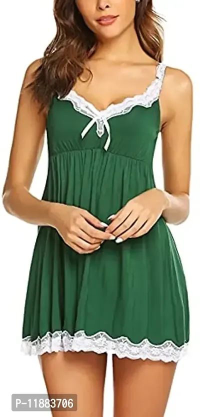 Dulcinea Women Sexy Sleepwear Lace Chemise Nightgown Full Slip Babydoll Sleepwear (Free Size, Green)-thumb2