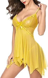 Dulcinea Women's Polyester Blend All Over Print Above Knee Babydoll Nightwear (DC_217_Yellow_Free Size)-thumb4