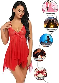 Dulcinea Women's Polyester Blend All Over Print Above Knee Length Babydoll (DC_217_Red_Free Size)-thumb2