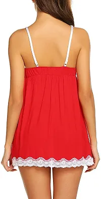 Dulcinea Women Sexy Sleepwear Lace Chemise Nightgown Full Slip Babydoll Sleepwear (Free Size, Red)-thumb2