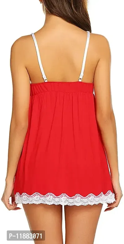 Dulcinea Women Sexy Sleepwear Lace Chemise Nightgown Full Slip Babydoll Sleepwear (Free Size, Red)-thumb3