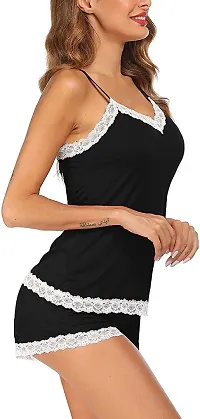 Dulcinea Women's Polyester Blend All Over Print Above Knee Babydoll Lingerie Set (DC_301_Black_Free Size)-thumb1