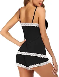 Dulcinea Women's Polyester Blend All Over Print Above Knee Babydoll Lingerie Set (DC_301_Black_Free Size)-thumb2