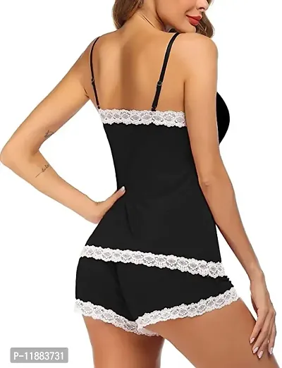 Dulcinea Women's Polyester Blend All Over Print Above Knee Babydoll Lingerie Set (DC_301_Black_Free Size)-thumb3