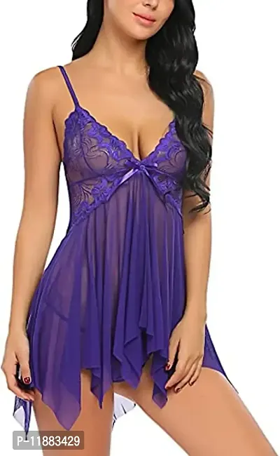 Dulcinea Women's Polyester Blend All Over Print Above Knee Length Babydoll (DC_217_Purple_Free Size)